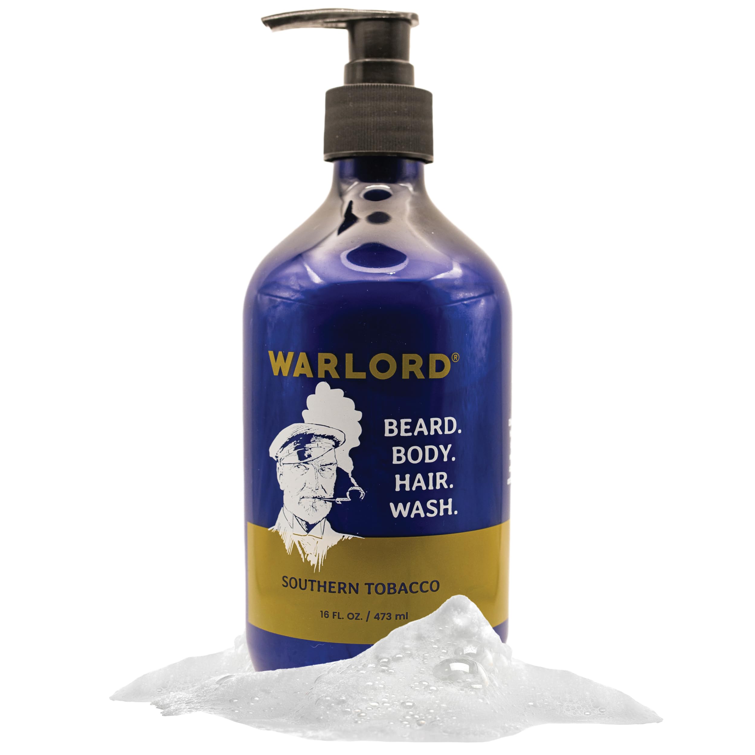 WARLORD 3-in-1 Mens Body Wash, Hair Shampoo Conditioner & Beard Wash - Hydrating & Formulated for Facial Hair w/Vitamin E & Antioxidants for Sensitive Skin - Southern Tobacco, 16 oz bottle w/pump